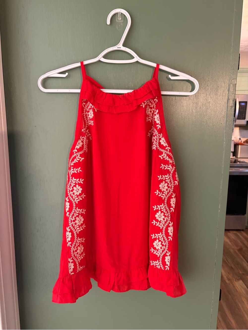 THML Red Embroidered Halter Camisole